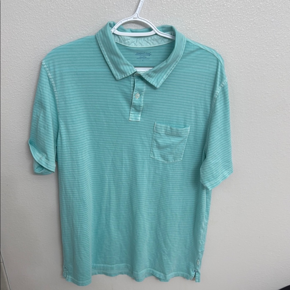 Men's Aqua Blue Striped Polo Shirt